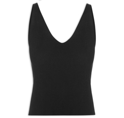 Regata Feminina Tricot Decote V - Preto