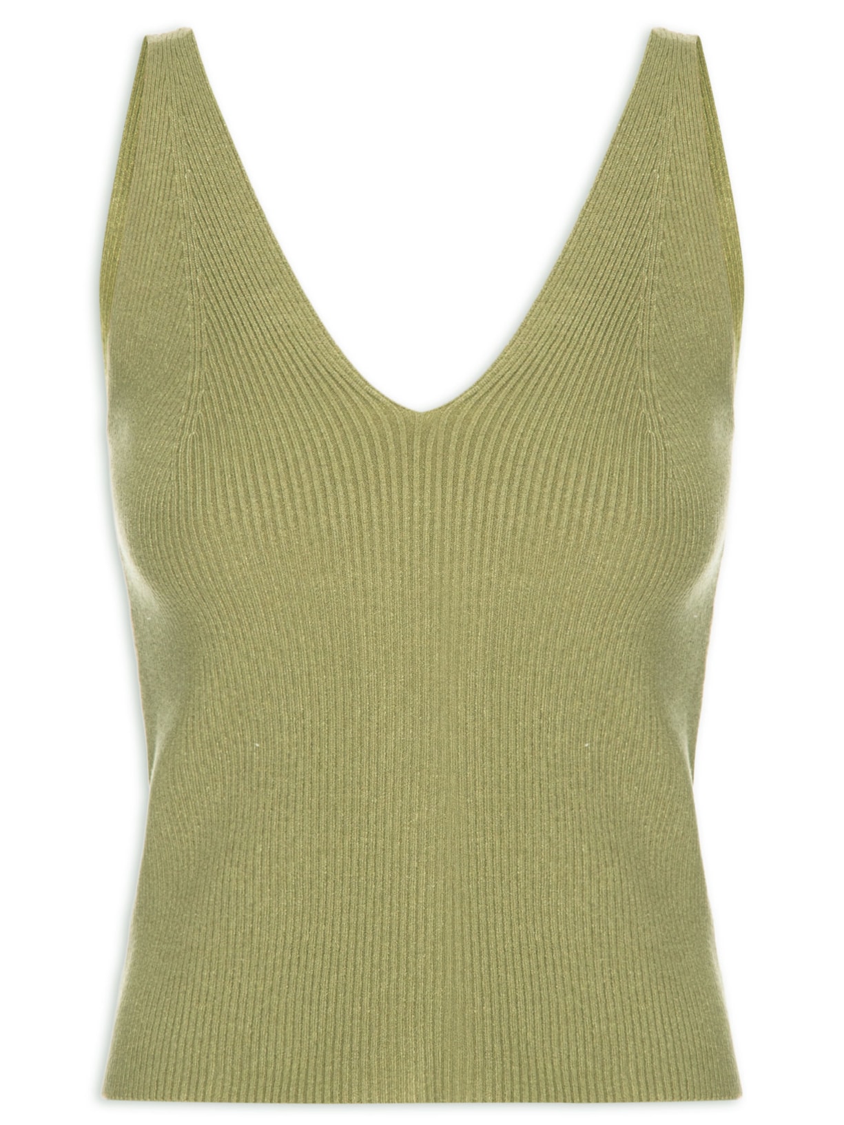 Regata Feminina Tricot Decote V Verde Basiq