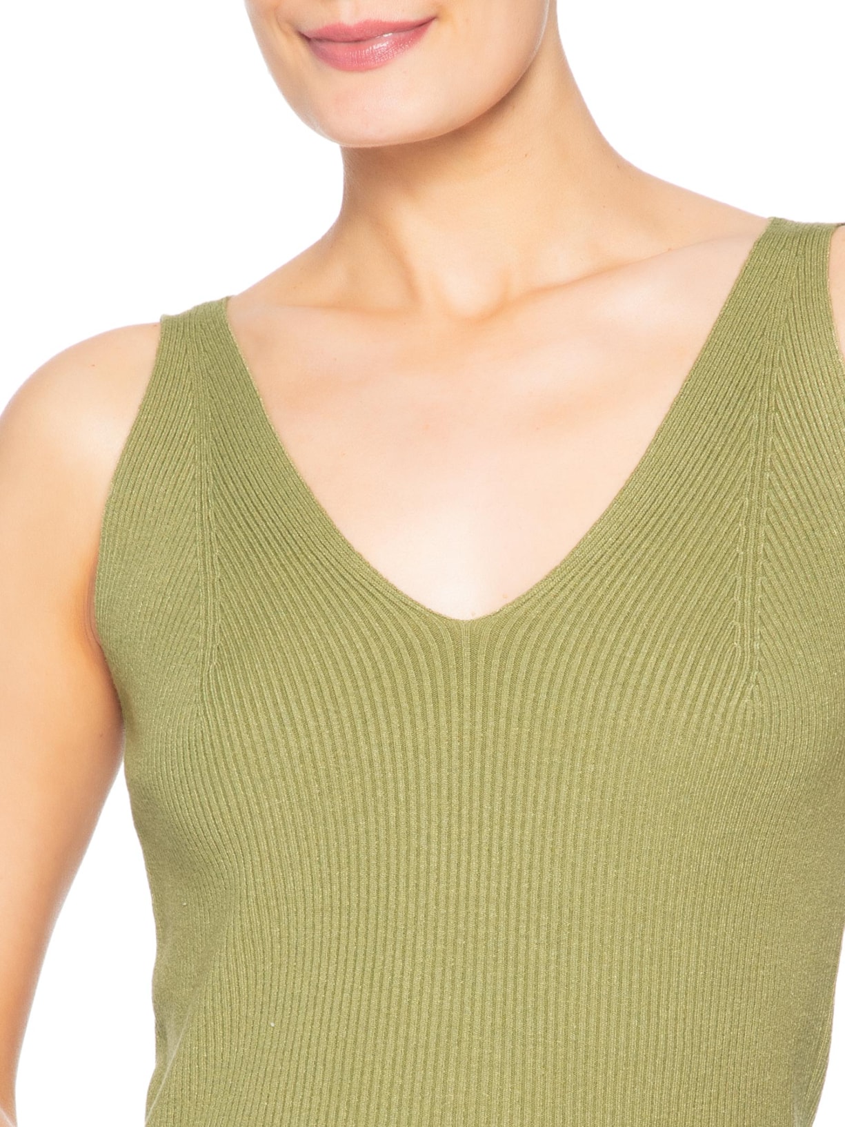 Regata Feminina Tricot Decote V Verde Basiq