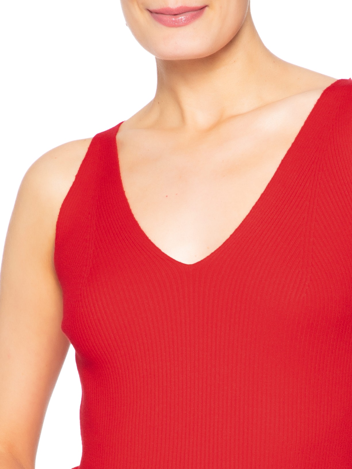 Regata Feminina Tricot Decote V Vermelho Basiq