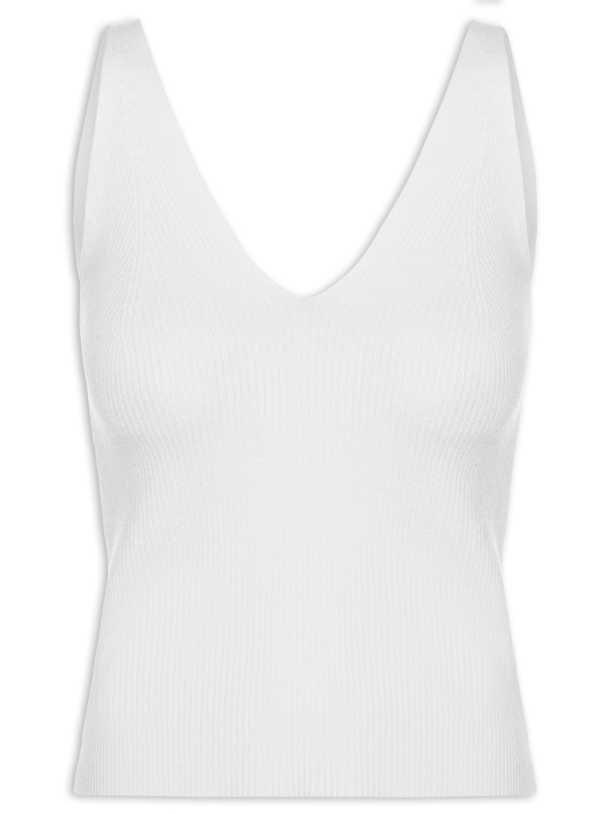 Regata Feminina Tricot Decote V – Branco Basiq