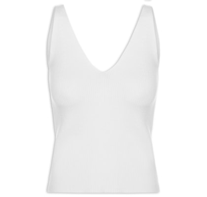 Regata Feminina Tricot Decote V – Branco