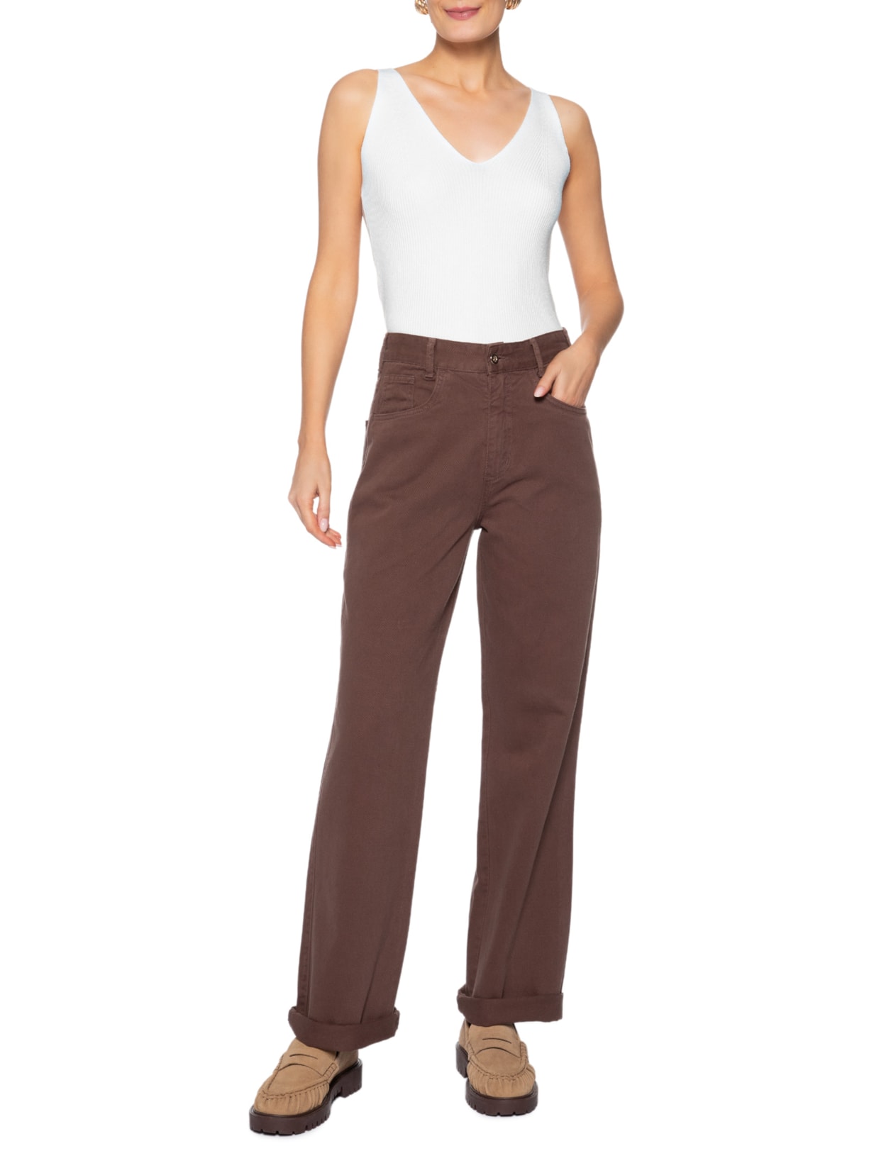 Regata Feminina Tricot Decote V – Branco Basiq