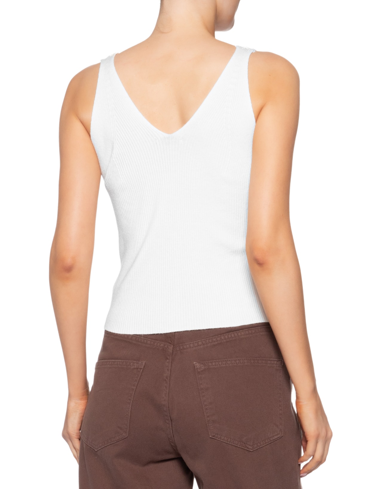 Regata Feminina Tricot Decote V – Branco Basiq