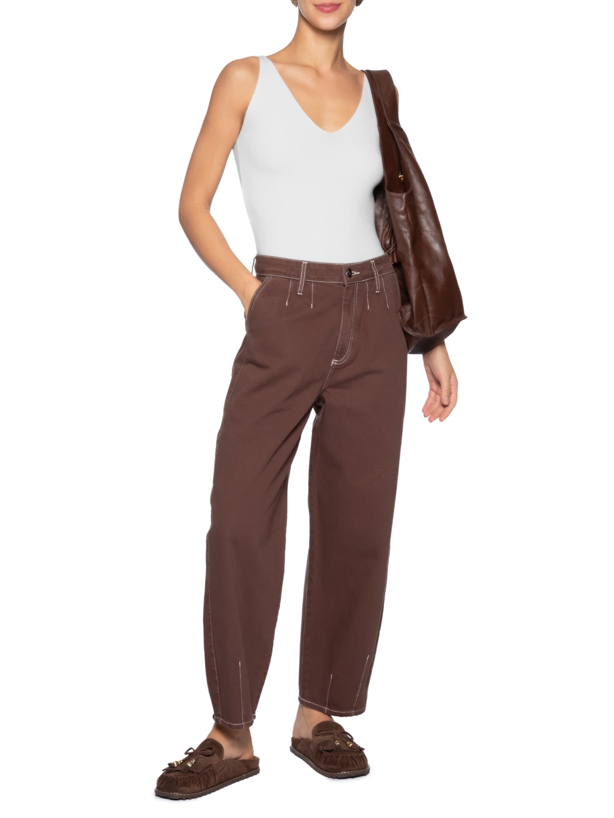 Regata Feminina Tricot Decote V – Branco Basiq