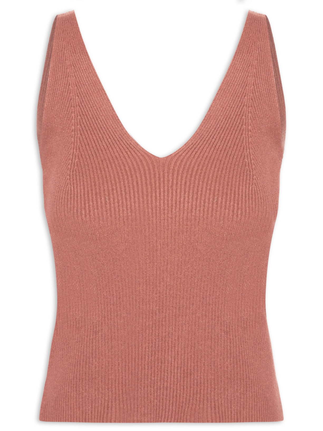 Regata Feminina Tricot Decote V – Marrom Basiq