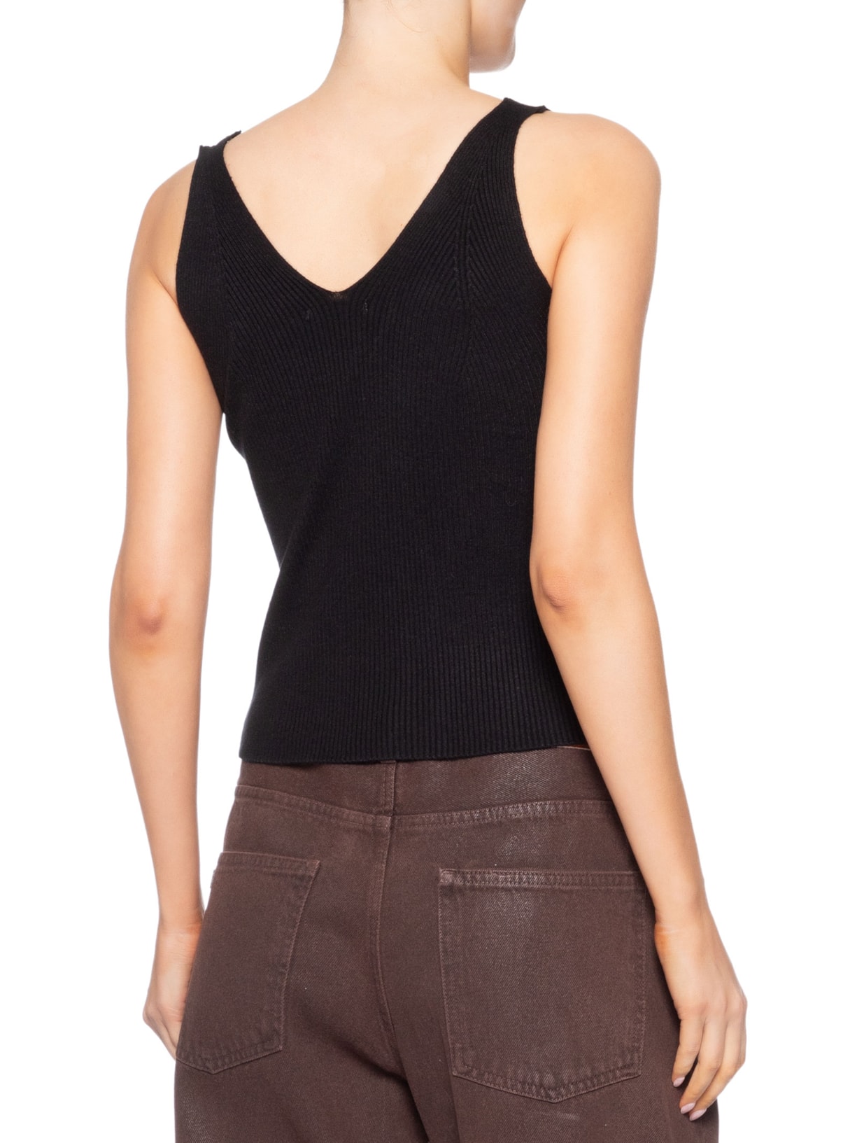 Regata Feminina Tricot Decote V – Preto Basiq