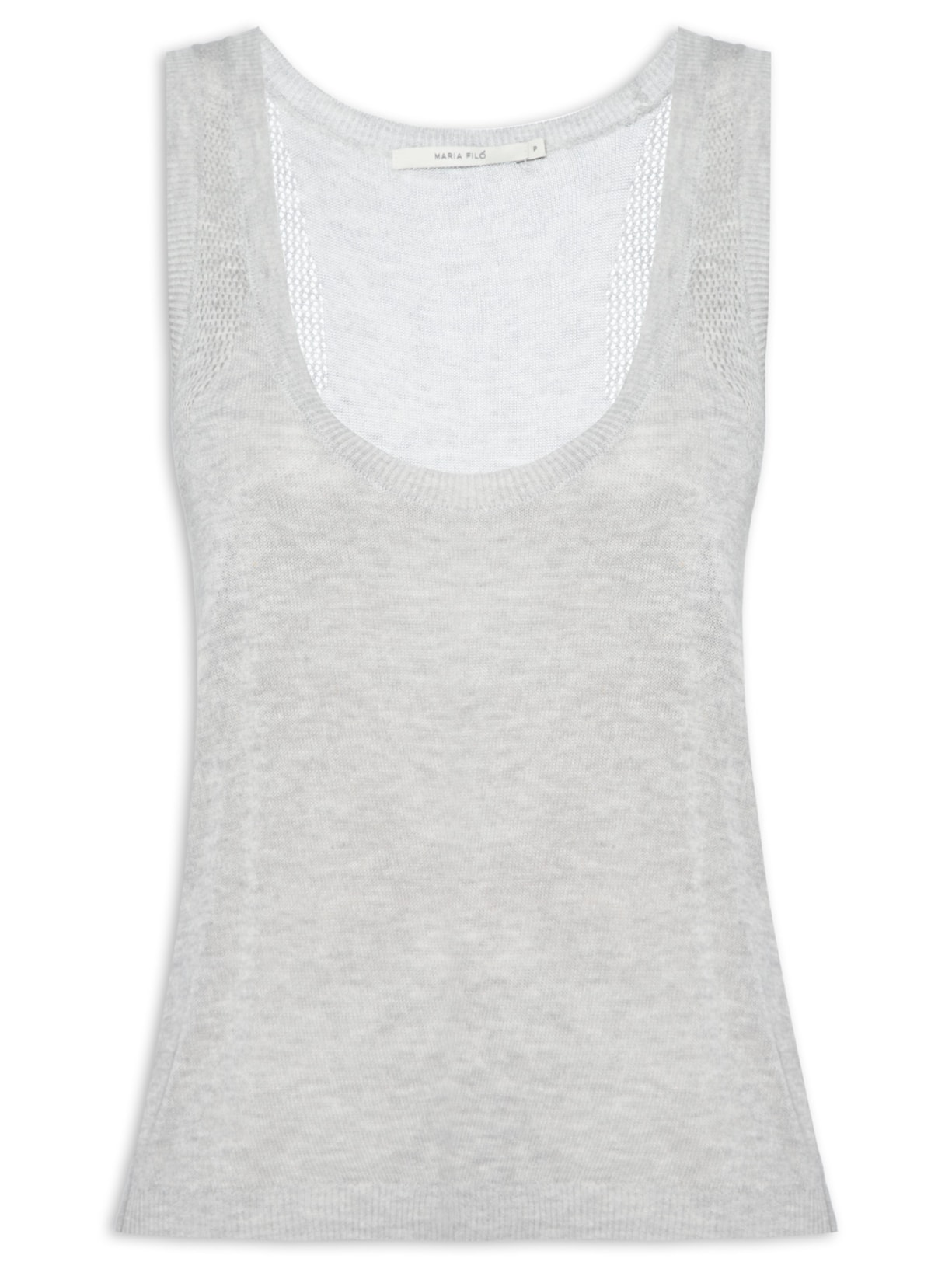 Regata Feminina Tricot Detalhe Cava Cinza  Maria Filó