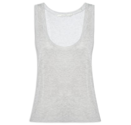 Regata Feminina Tricot Detalhe Cava - Cinza 