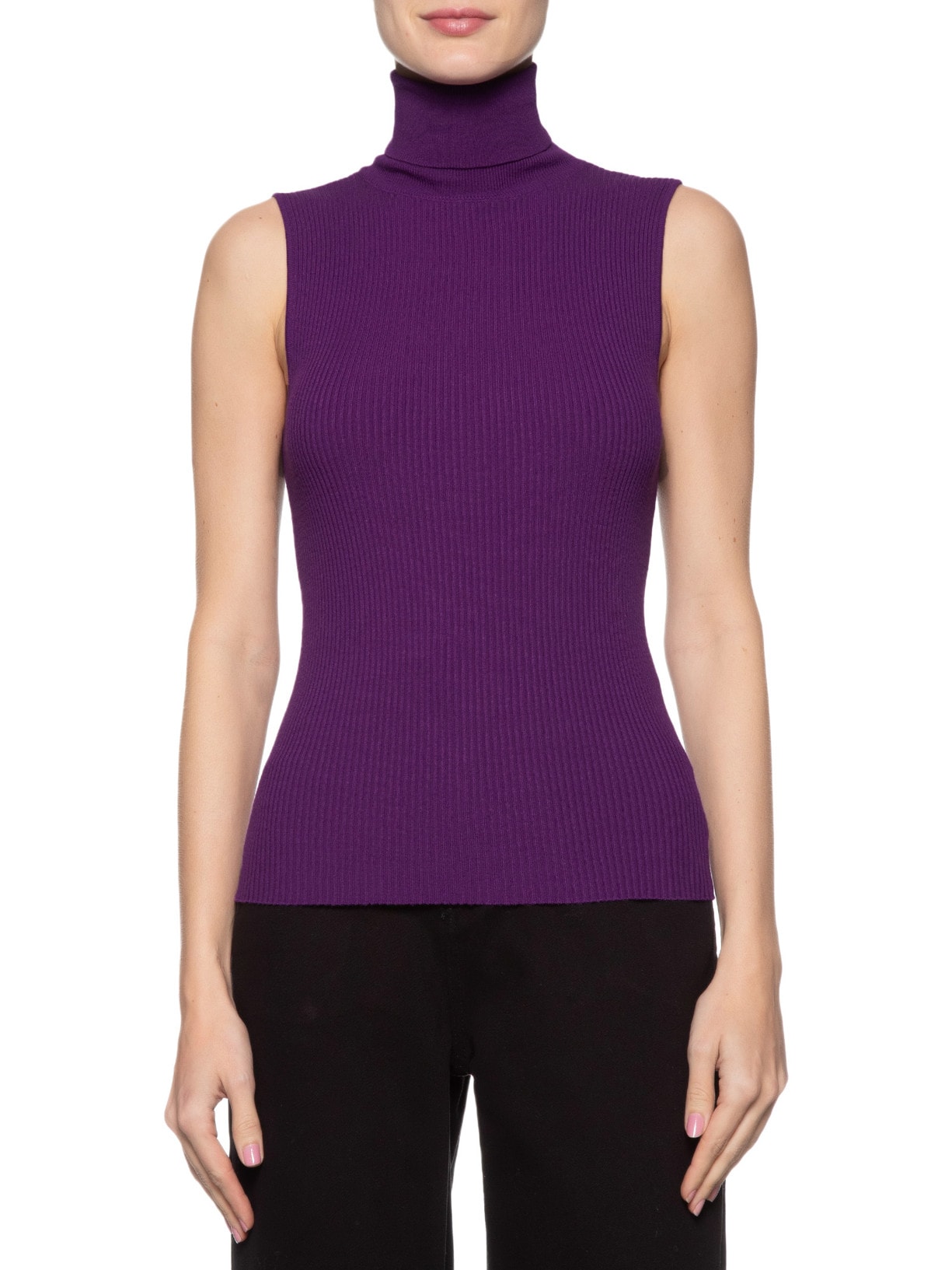 Regata Feminina Tricot Gola Alta Básica Roxo Animale Jeans