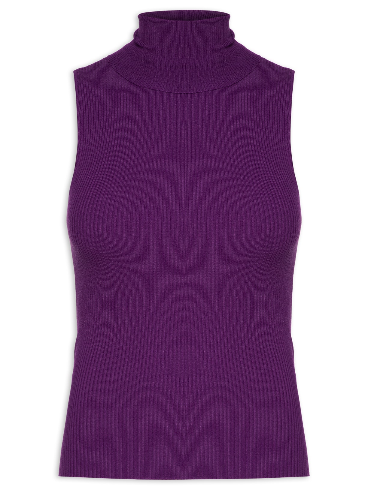 Regata Feminina Tricot Gola Alta Básica Roxo Animale Jeans