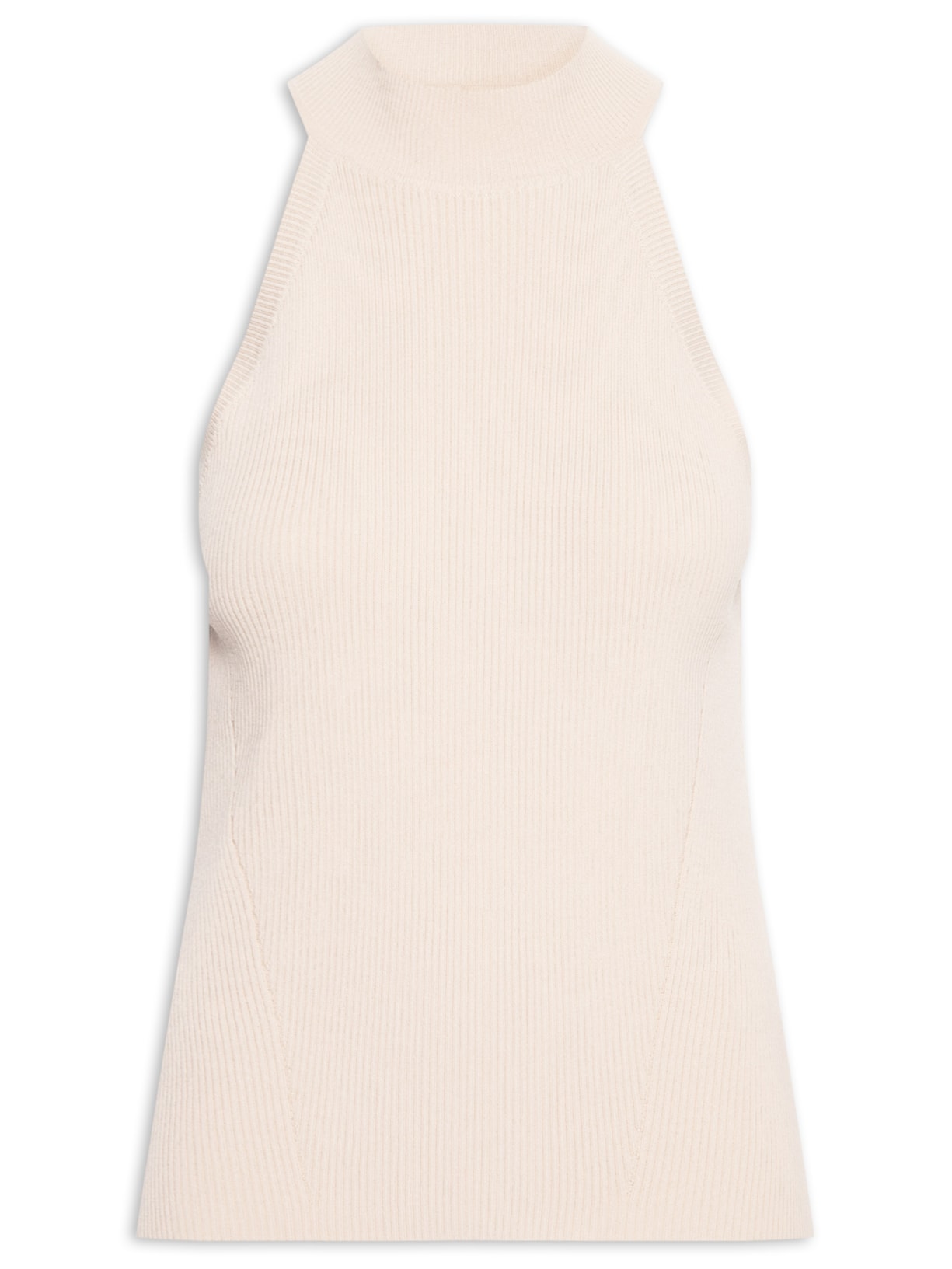 Regata Feminina Tricot Gola Alta Canelada - Bege