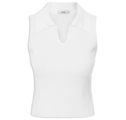 Regata Feminina Tricot Gola Polo - Branco
