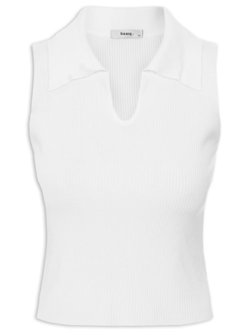 Regata Feminina Tricot Gola Polo - Branco