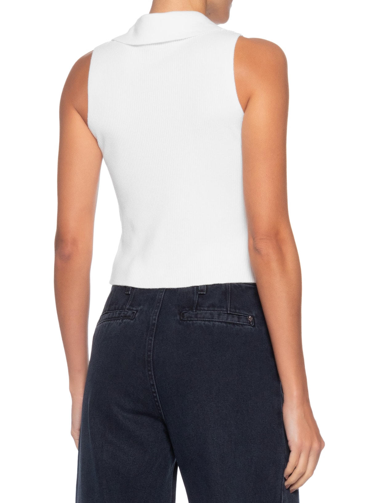 Regata Feminina Tricot Gola Polo Branco Basiq