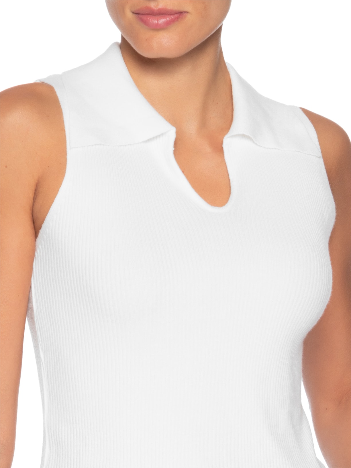 Regata Feminina Tricot Gola Polo Branco Basiq