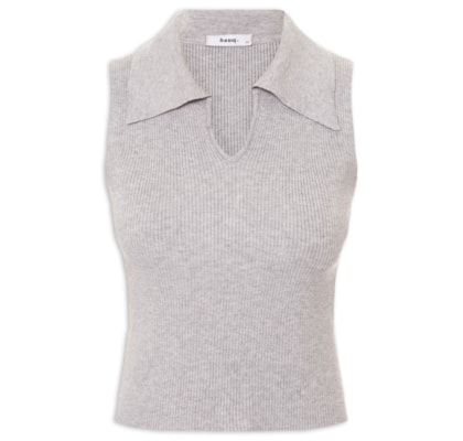 Regata Feminina Tricot Gola Polo - Cinza