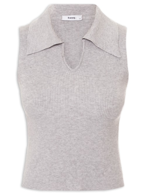 Regata Feminina Tricot Gola Polo - Cinza