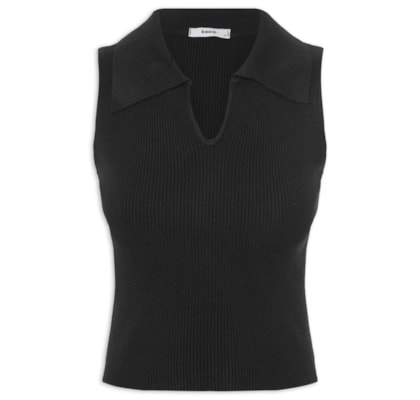 Regata Feminina Tricot Gola Polo - Preto