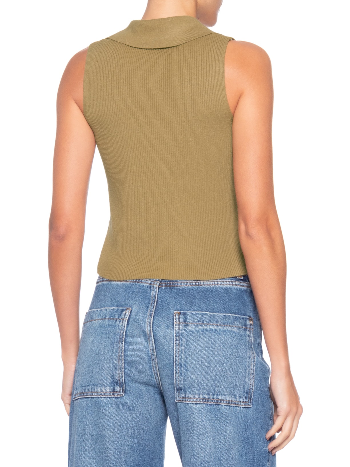 Regata Feminina Tricot Gola Polo Verde Basiq