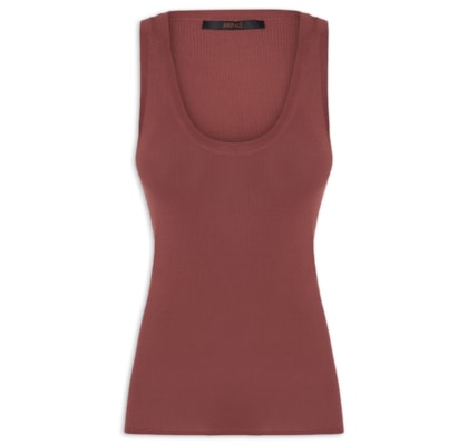 Regata Feminina Tricot Gola U Canelada Color - Marrom