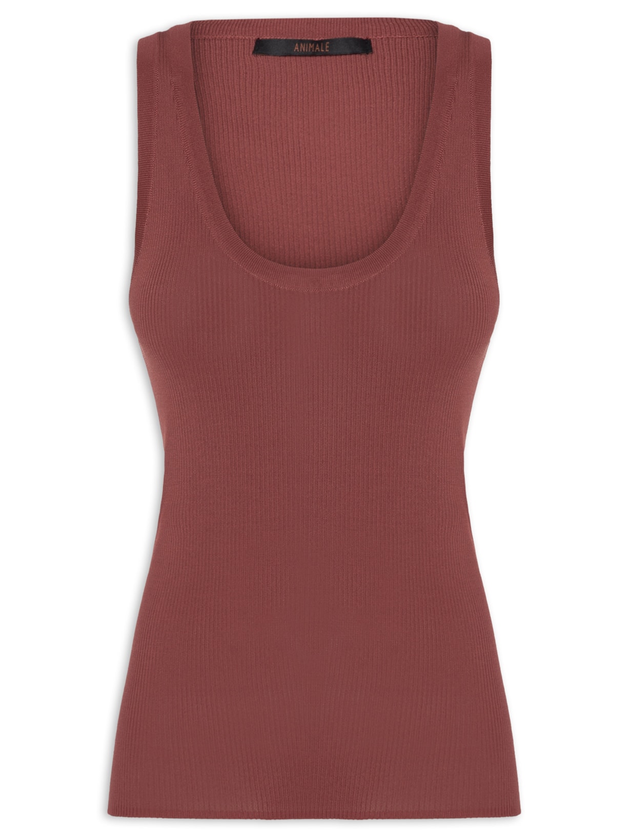 Regata Feminina Tricot Gola U Canelada Color - Marrom