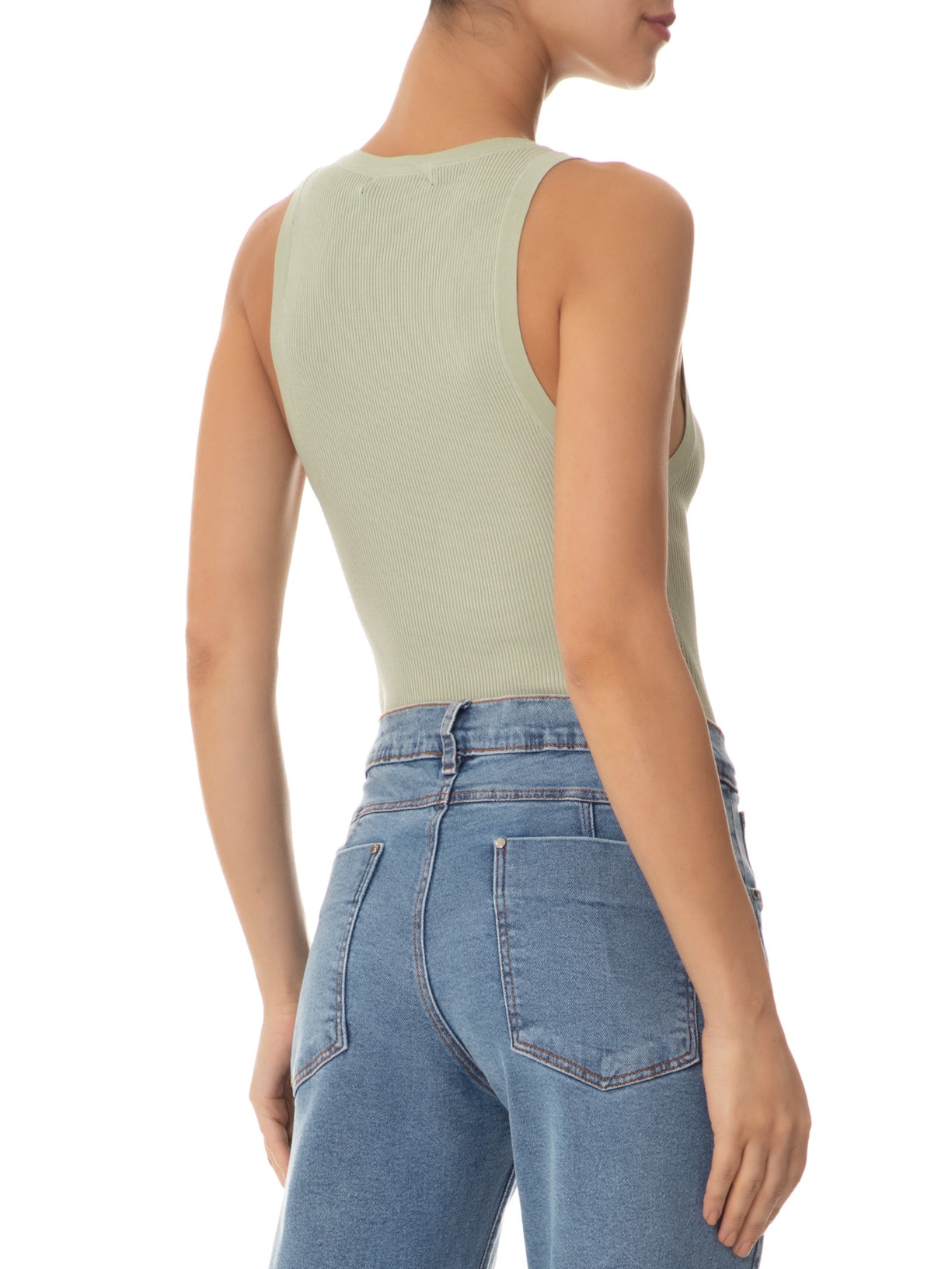 Regata Feminina Tricot Gola U Canelada Color Verde Animale