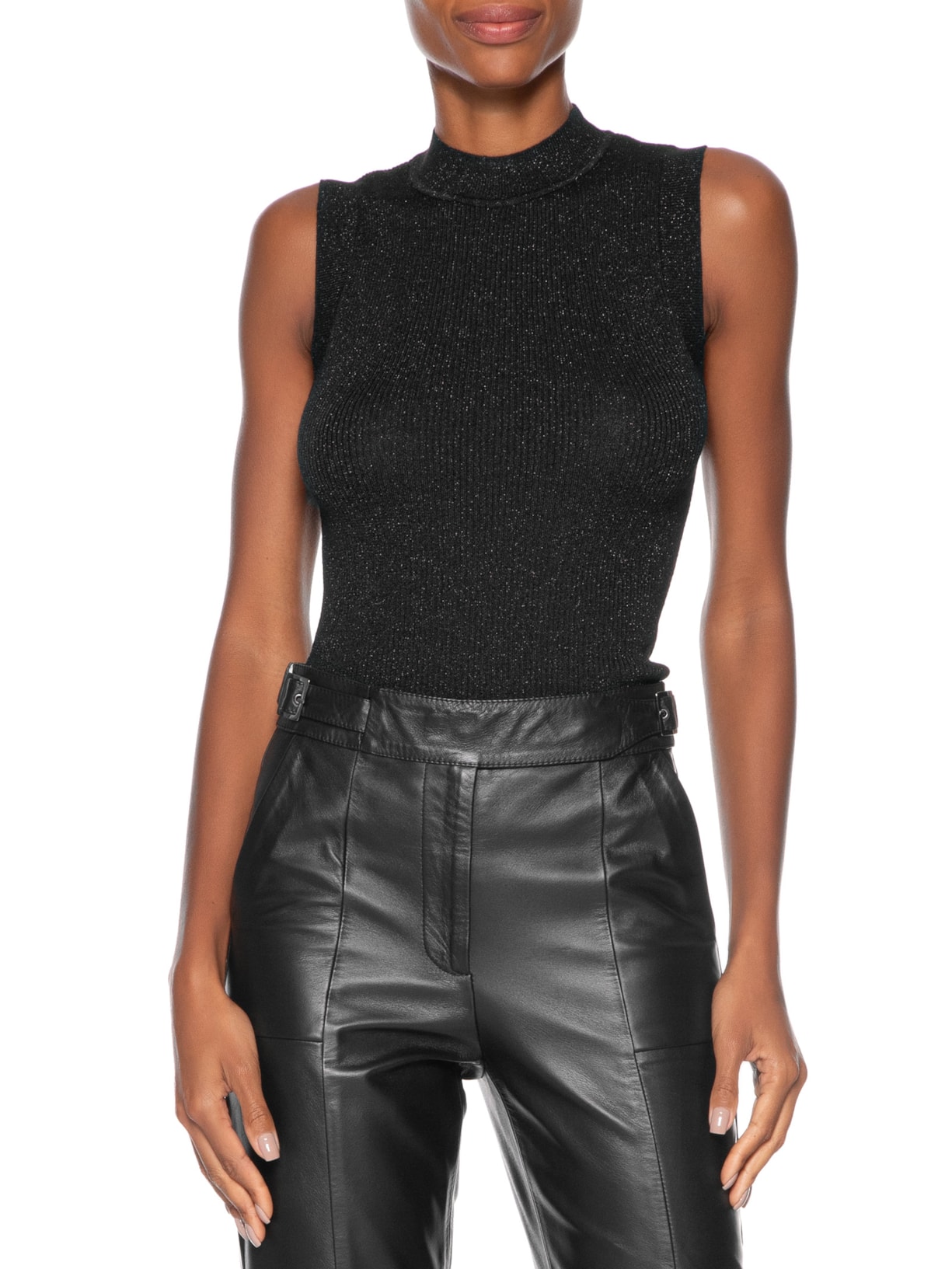 Regata feminina tricot Lisa Com Lurex Preto Animale