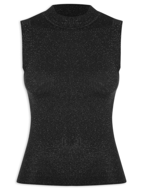 Regata feminina tricot Lisa Com Lurex - Preto