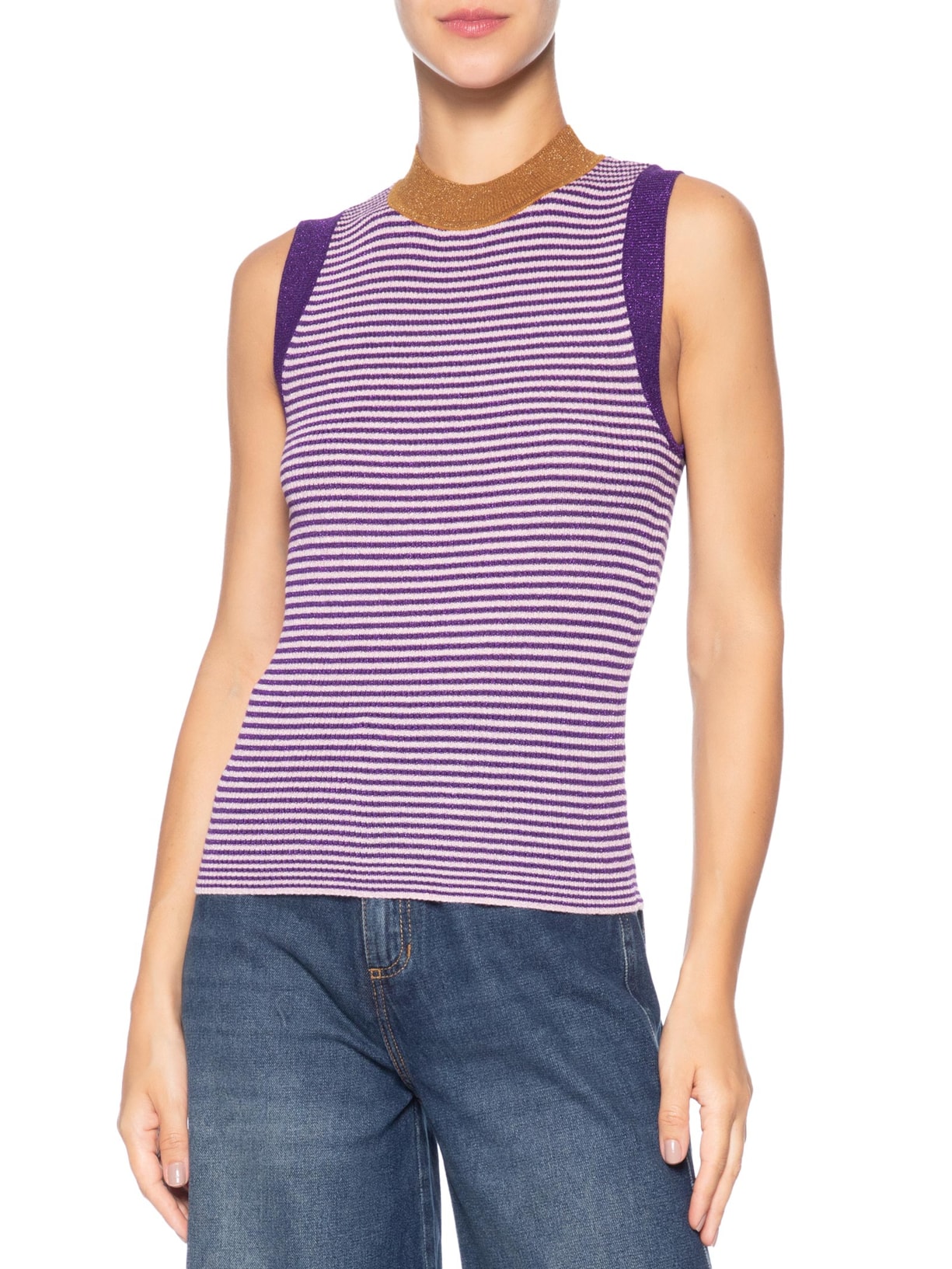 Regata Feminina Tricot Listrada Com Lurex Colors Roxo Animale