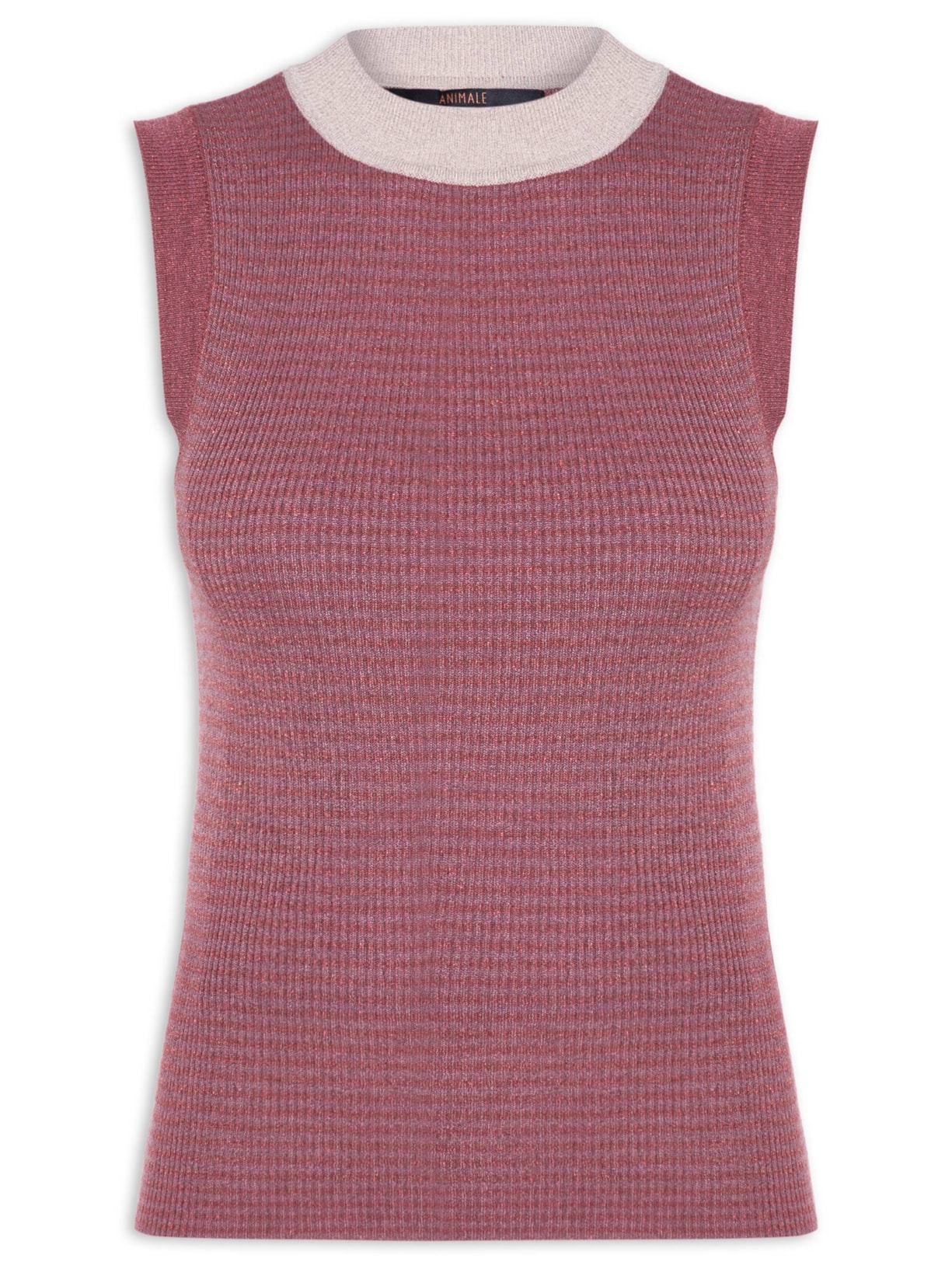 Regata Feminina Tricot Listrada Com Lurex Colors  – Rosa Animale