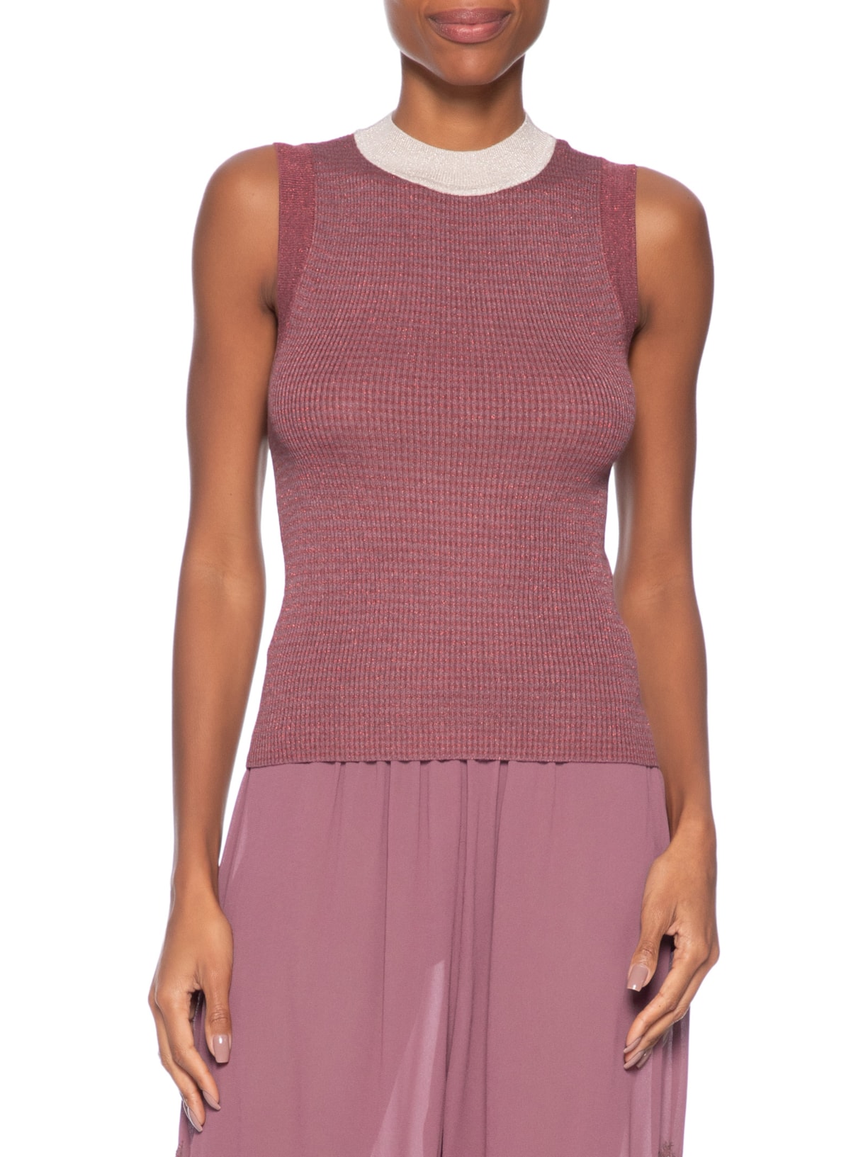 Regata Feminina Tricot Listrada Com Lurex Colors  – Rosa Animale