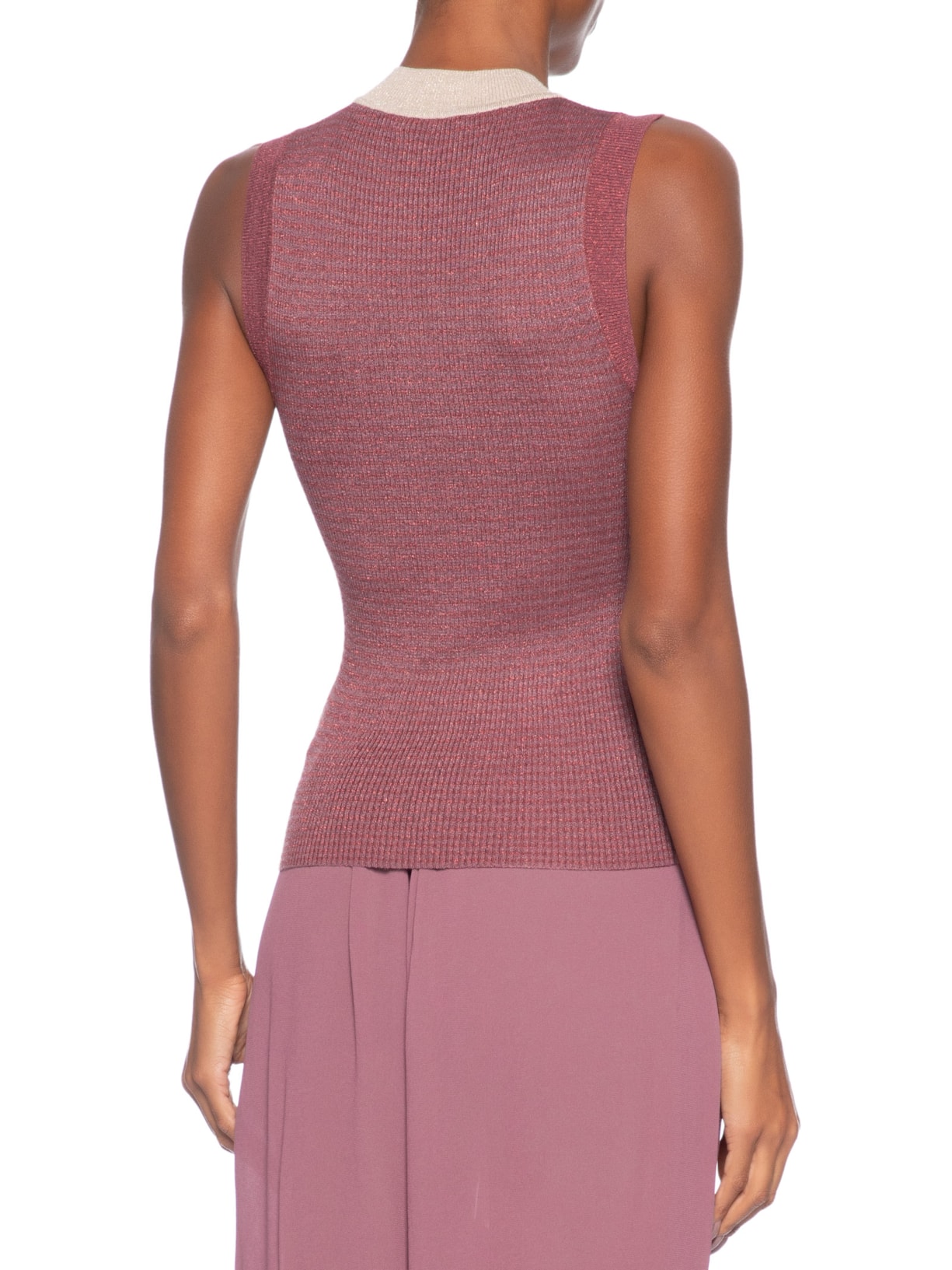 Regata Feminina Tricot Listrada Com Lurex Colors  – Rosa Animale