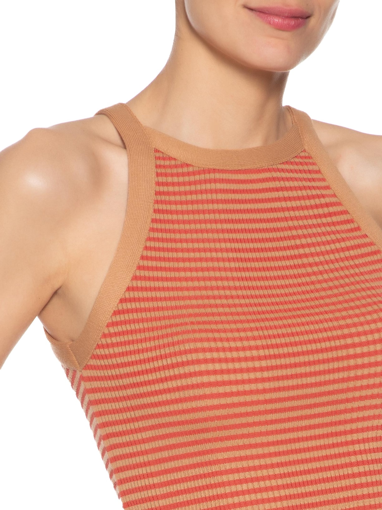 Regata Feminina Tricot Listras Marrom Animale Jeans