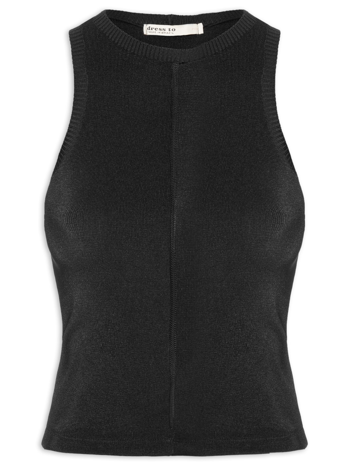 Regata Feminina Tricot Malha Detalhe Retilínea - Preto