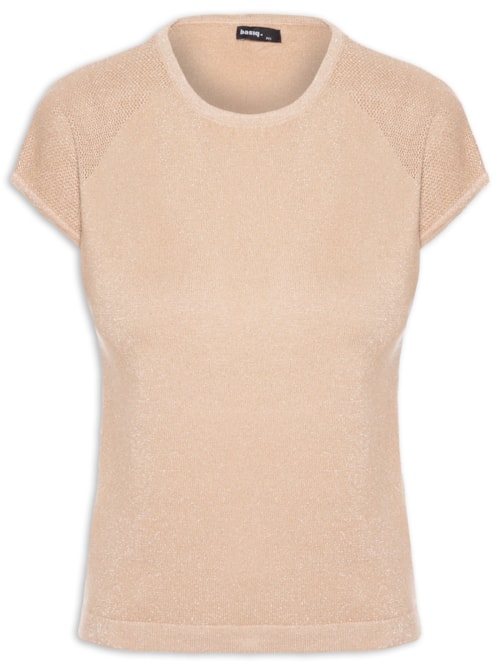 Regata Feminina Tricot Manga Japonesa - Bege