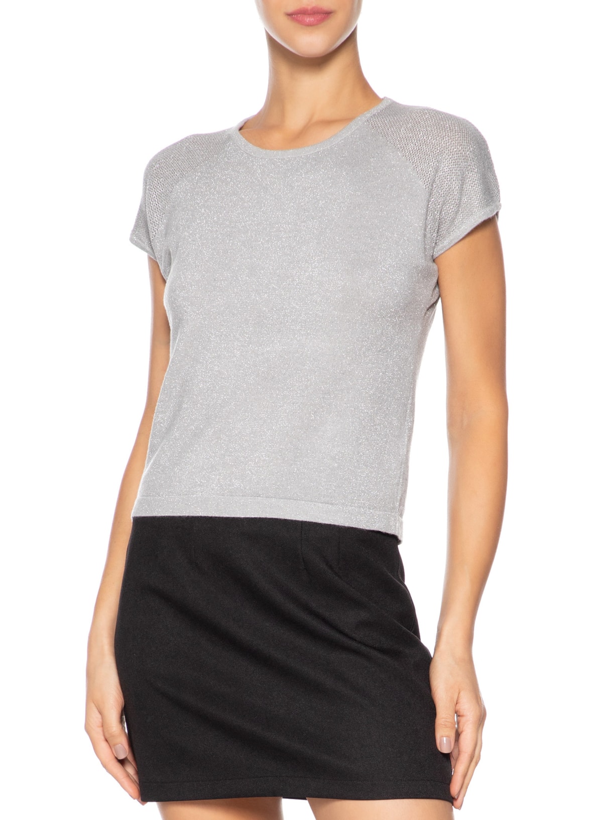 Regata Feminina Tricot Manga Japonesa Cinza Basiq