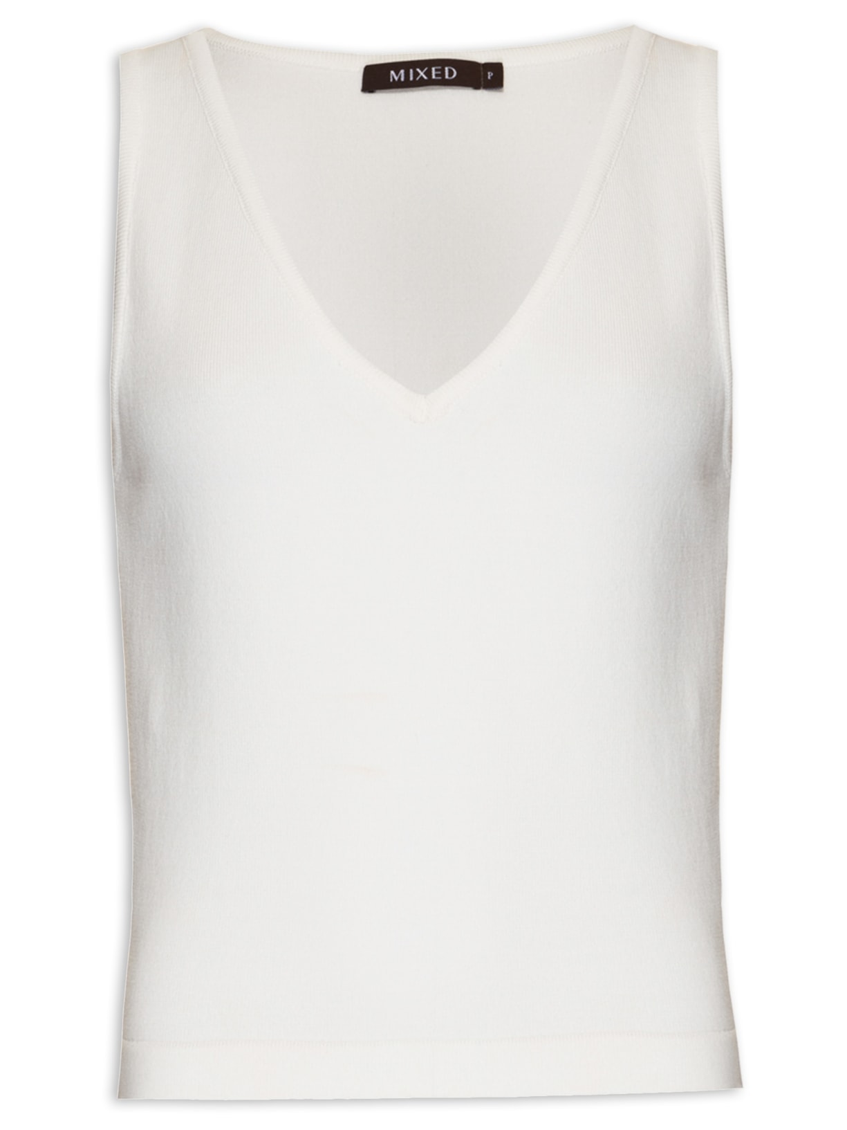 Regata Feminina Tricot Pati Decote V - Off White