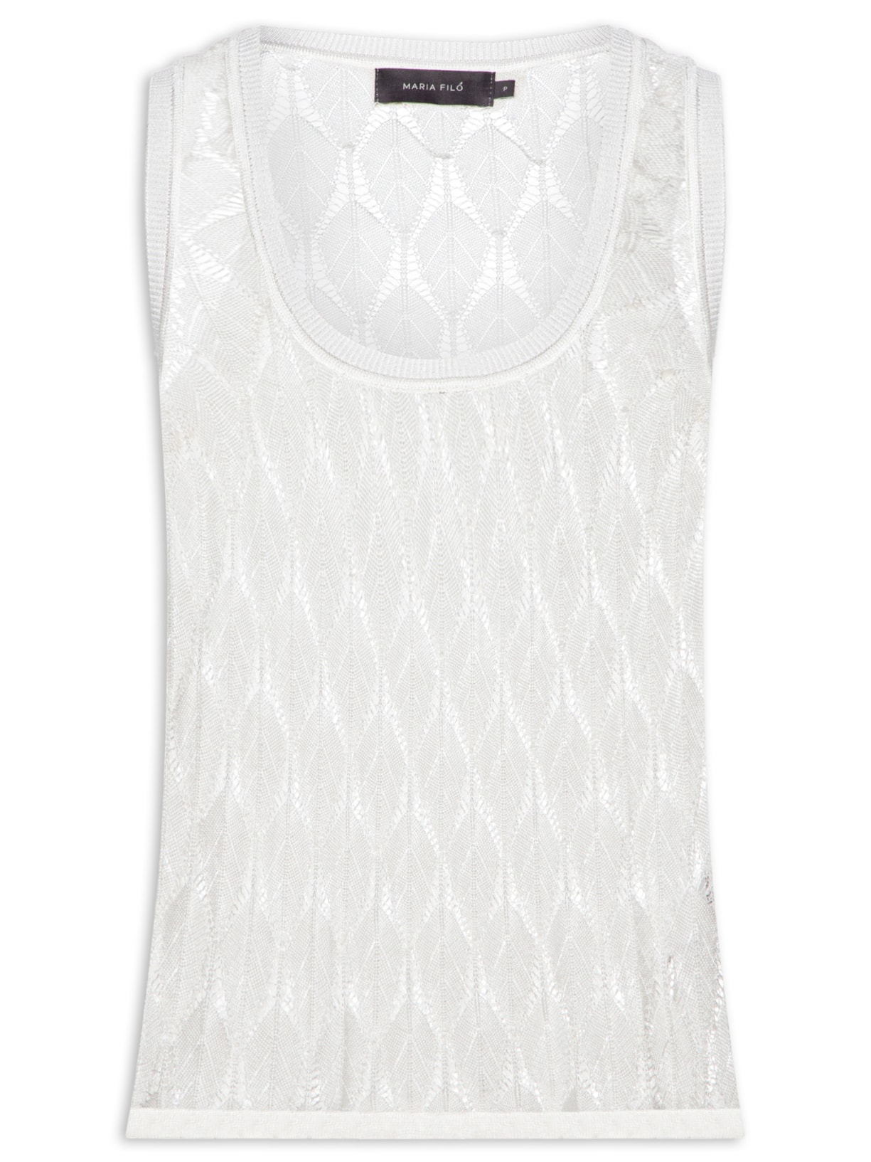 Regata Feminina Tricot Ponto Rendado - Branco