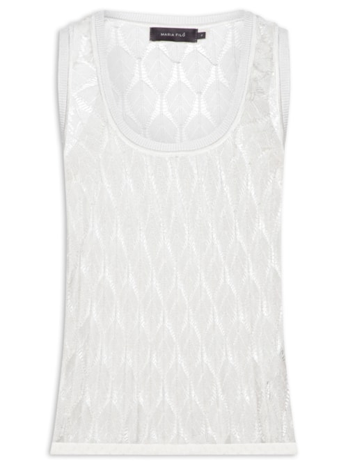 Regata Feminina Tricot Ponto Rendado - Branco