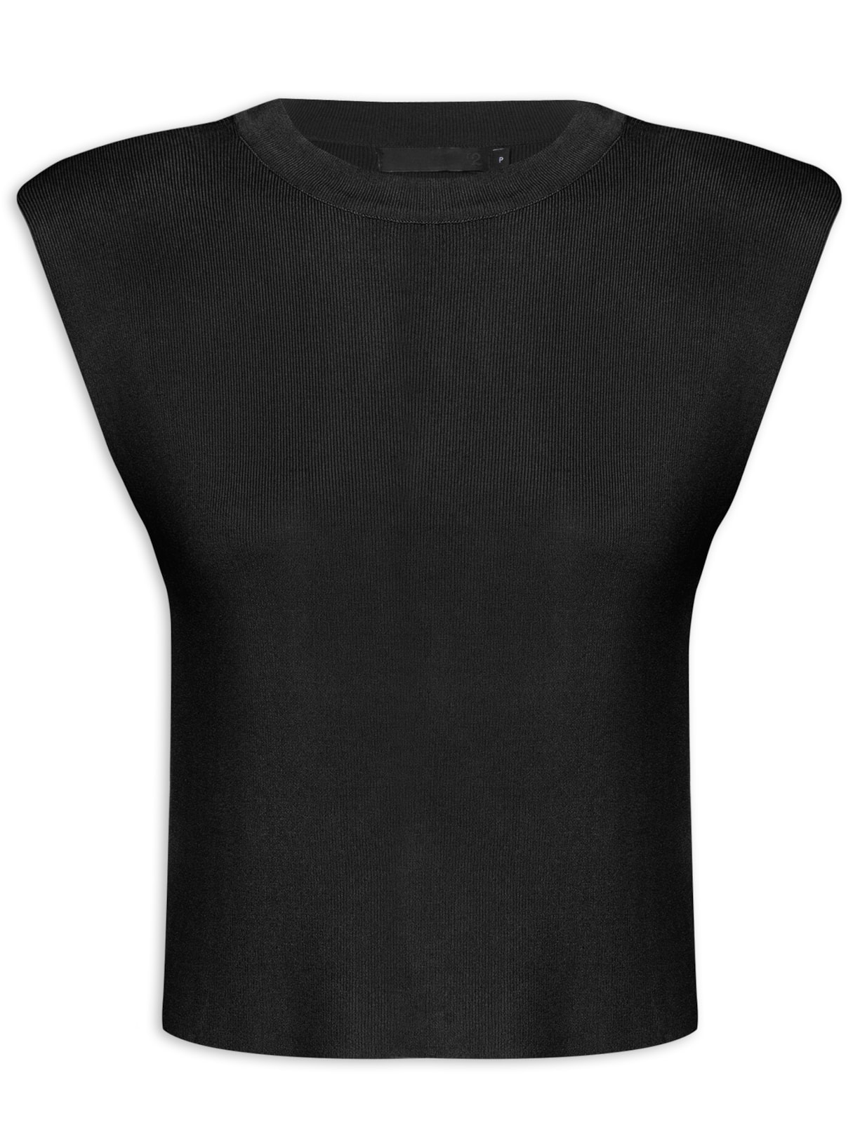 Regata Feminina Tricot Sem Manga Com Ombreira - Preta