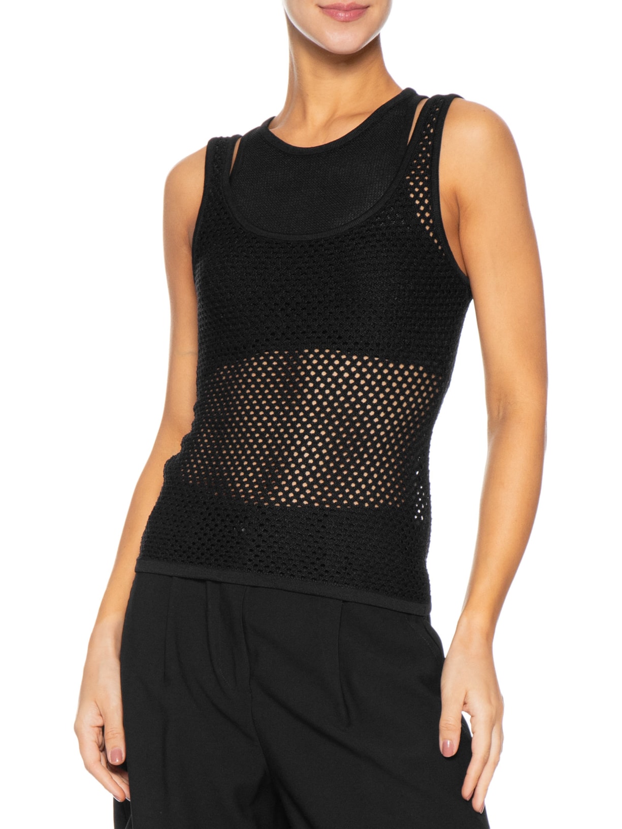 Regata Feminina Tricot Telado Preto Coven