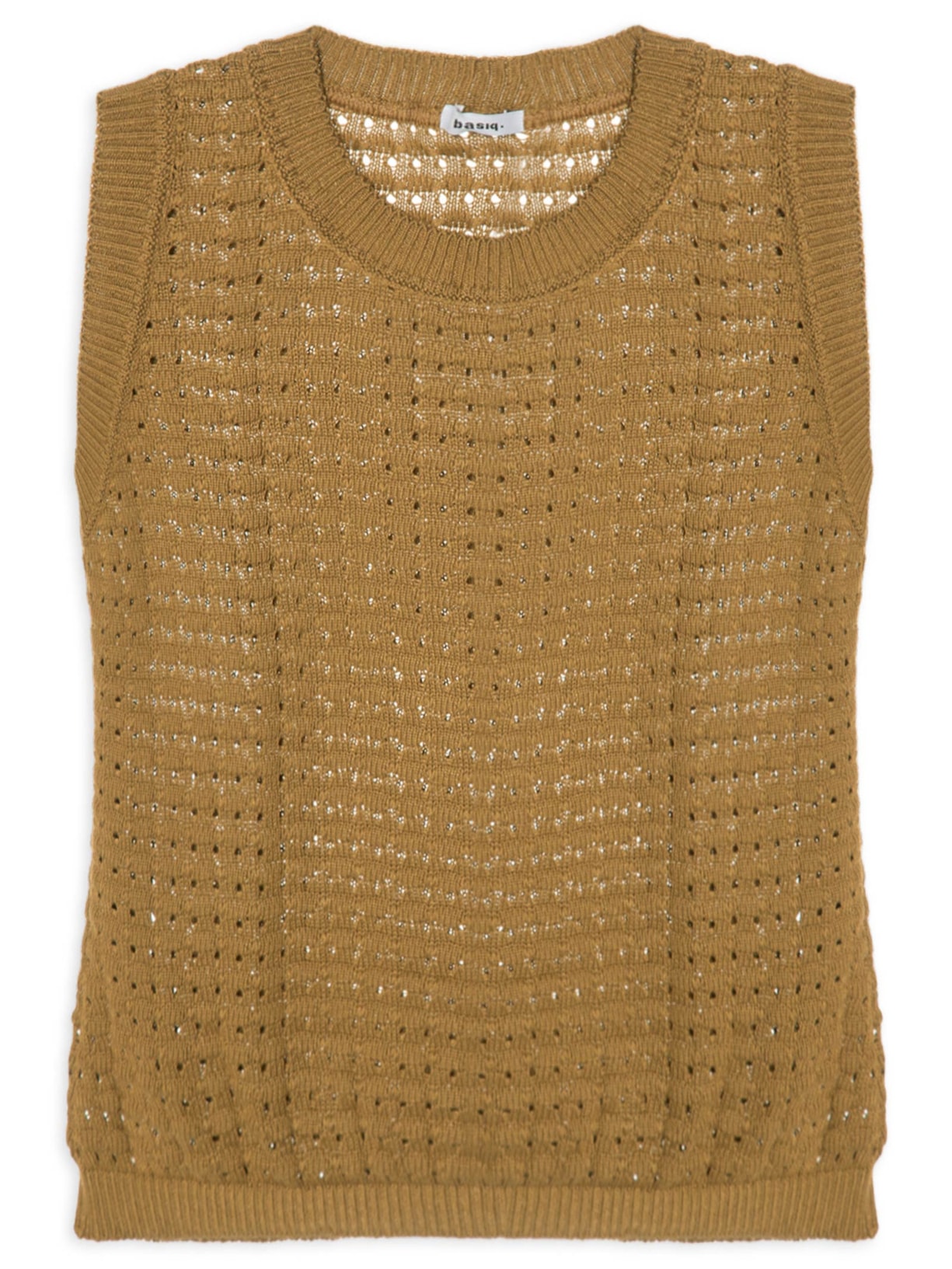 Regata Feminina Tricot Texturizada Bege Basiq