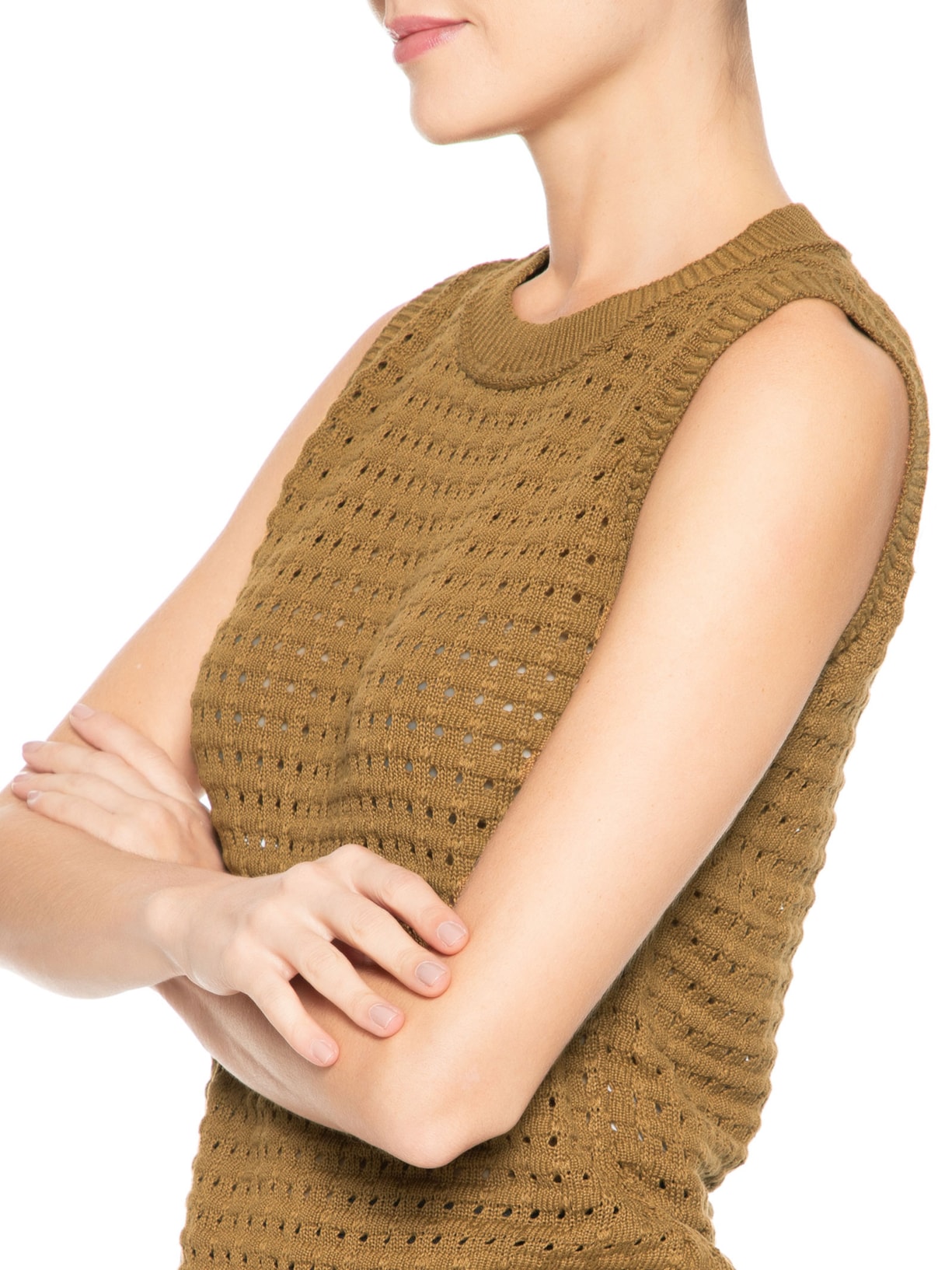 Regata Feminina Tricot Texturizada Bege Basiq