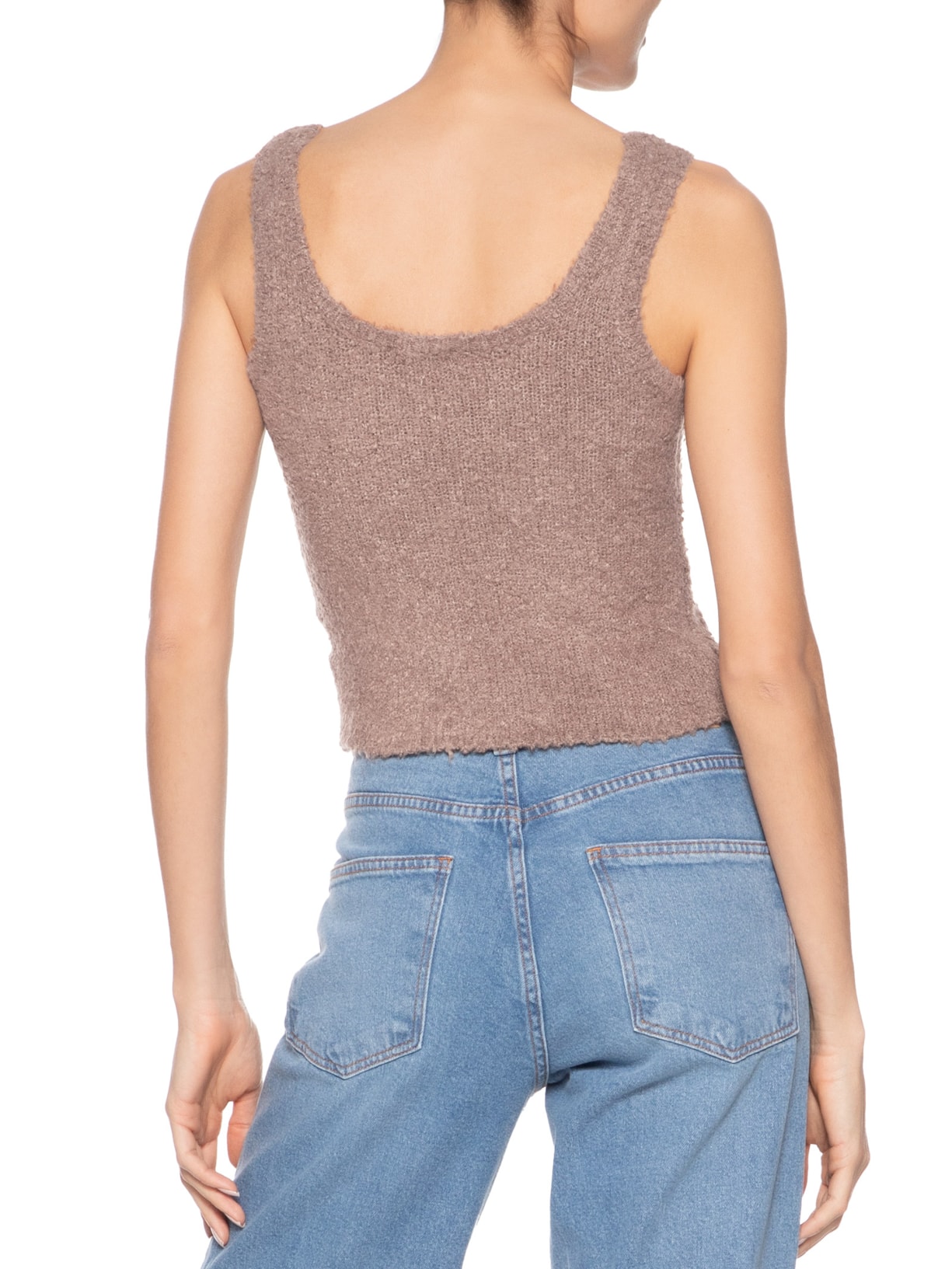 Regata Feminina Tricot Texturizada Marrom Basiq