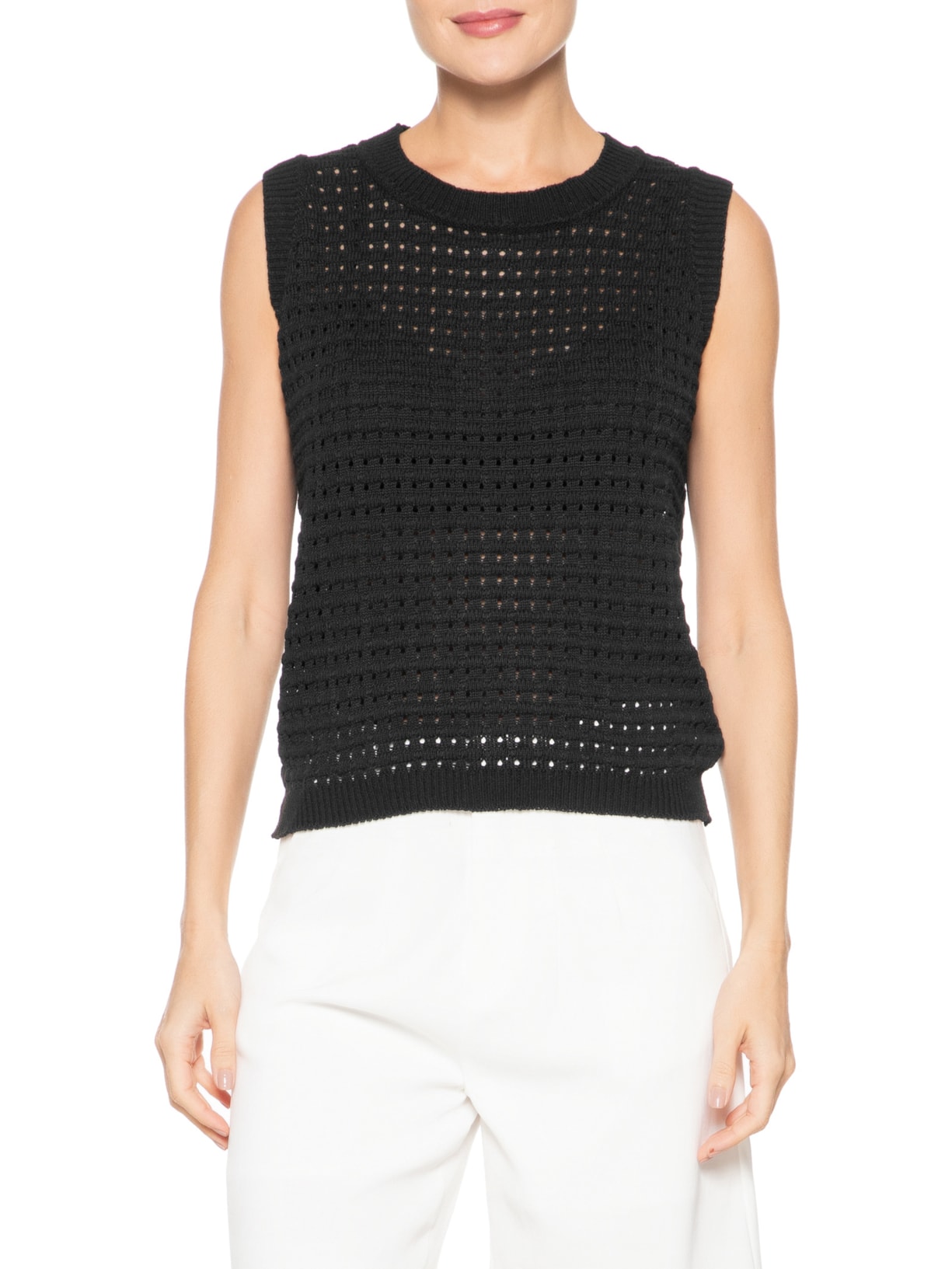 Regata Feminina Tricot Texturizada Preto Basiq