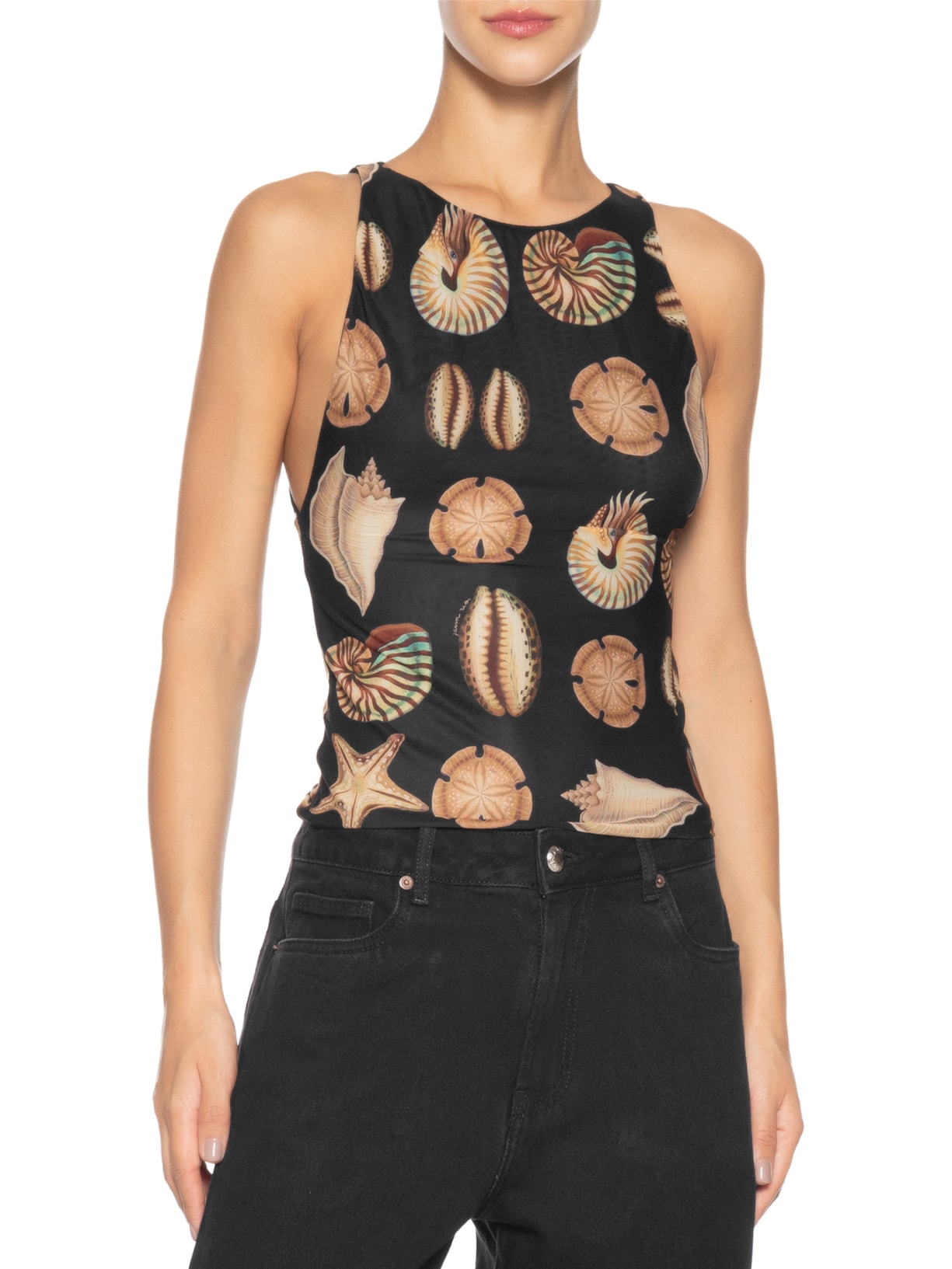 Regata Feminina Tule Conchas Preto Farm