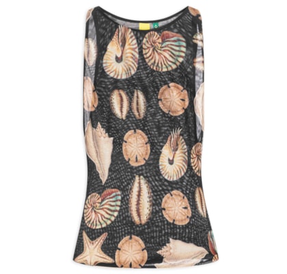 Regata Feminina Tule Conchas - Preto