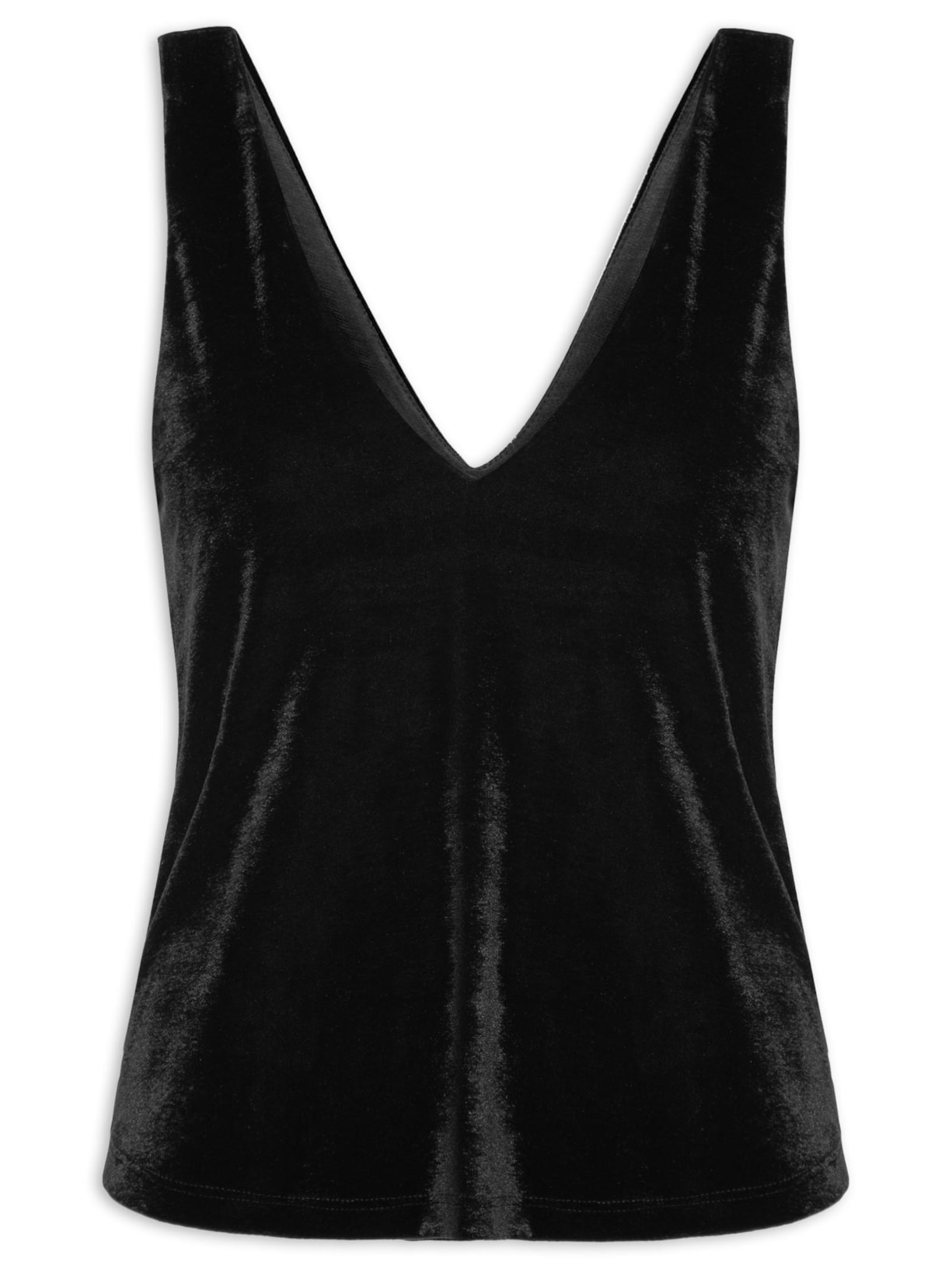 Regata Feminina Veludo Decote V - Preto