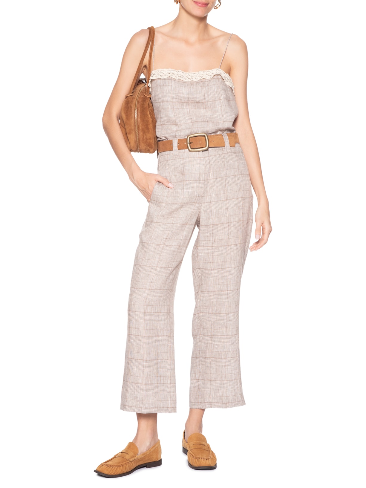 Regata Feminina Xadrez Bege Animale